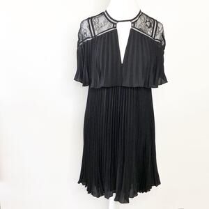 Elegant Black Lace Pleated Dress